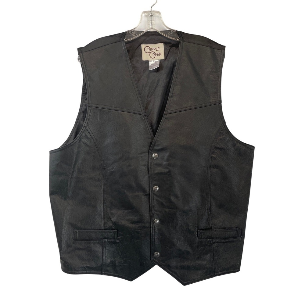 Cripple Creek Genuine Leather‎ Vest Black 2XL Western Cowboy Biker Moto Like New
